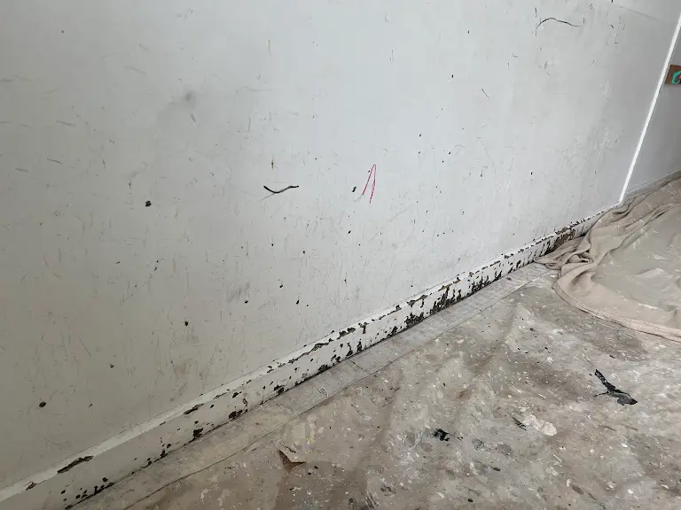 Wall preparation before painting with visible marks and repair work