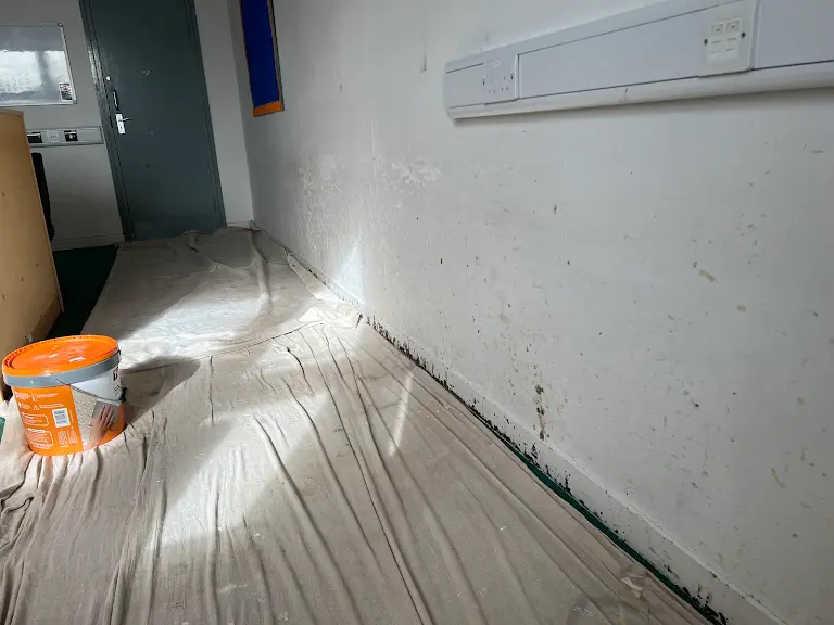 Staircase wall painting with smooth beige finish and clean edges
